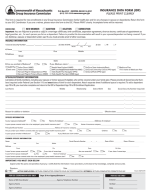 Massachusetts Insurance Data Form