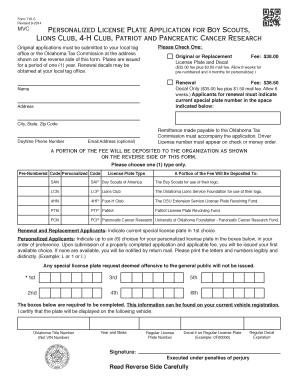Oklahoma Special License Plate Application