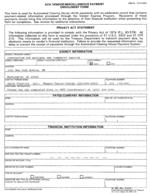 ACH Vendor Payment Enrollment Form