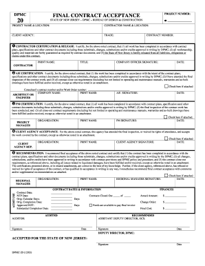 Sample project proposal for building construction - DPMC-20, Final Contract Acceptance.pdf - State of New Jersey - nj