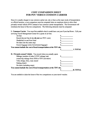 Cost comparison sheet for pov versus common carrier - NOAA Corps ... - corpscpc noaa