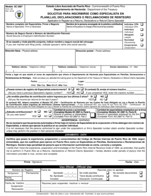 Formulario de Registro de Especialista en Planillas, Declaraciones o Reclamaciones de Reintegro