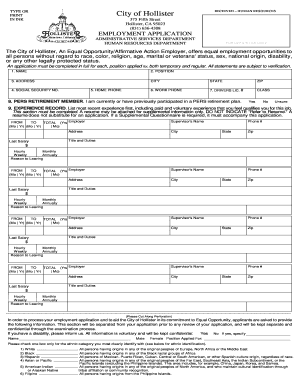 City of Hollister Employment Application