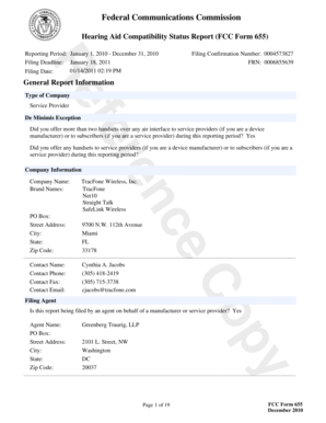 FCC Form 655 Hearing Aid Compatibility Status Report