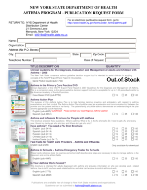 New York State Asthma Program Publication Request Form