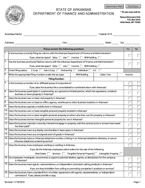 Arkansas Nexus Questionnaire