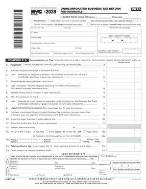 New York City Unincorporated Business Tax Return 2013