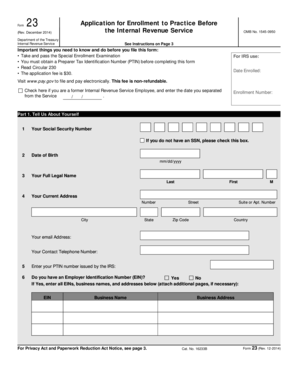 IRS Form 23 Application for Enrollment to Practice