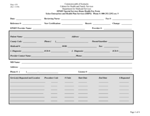 Kentucky EPSDT Special Services Home Health Fax Form
