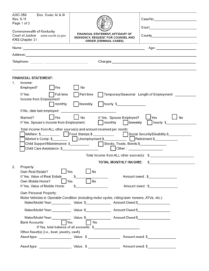 Kentucky Financial Statement and Affidavit of Indigency