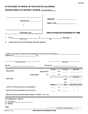 California Court of Appeal Application for Extension of Time