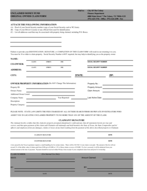 Texas Unclaimed Property Claim Form