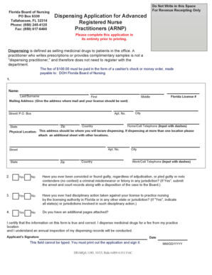 Florida Dispensing Application for Advanced Registered Nurse Practitioners