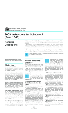 2009 Instructions for Schedule A (Form 1040)