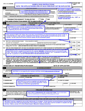 Pennsylvania Firearm Application Record of Sale