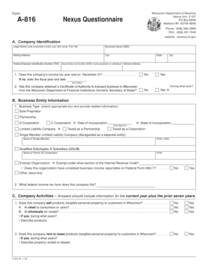 Wisconsin Nexus Questionnaire