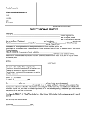 Substitution of Trustee Form
