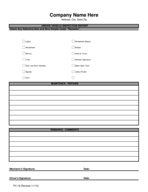 Driver Vehicle Inspection Report