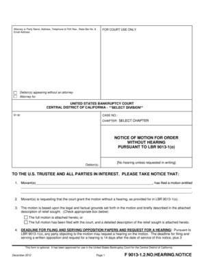 Notice of Motion for Order Without Hearing