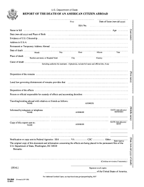 Report of the Death of an American Citizen Abroad