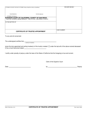 Certificate of Trustee Appointment