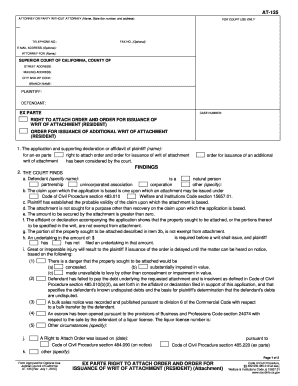 California Ex Parte Right to Attach Order