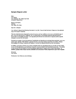 Sample Dispute Letter
