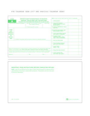 Massachusetts Annual Sales and Use Tax Return