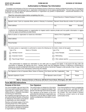 Delaware Tax Information Release Authorization