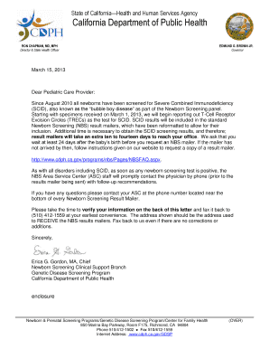 California Newborn Screening Result Mailers Verification