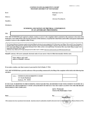 US Bankruptcy Court Summons and Notice