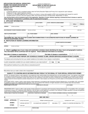 Connecticut Special Operator's Permit Application