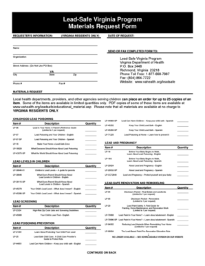 Virginia Lead-Safe Materials Request Form