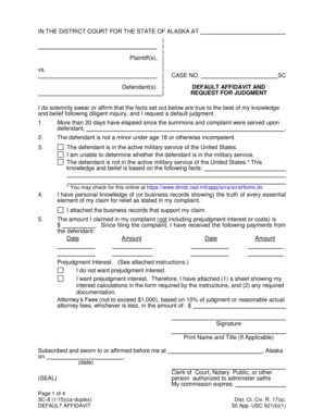 Alaska Default Affidavit and Request for Judgment