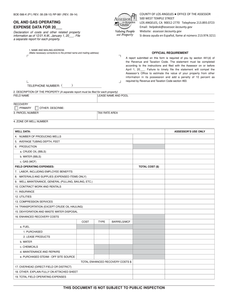 BOE-566-K (RP-979, RP-981) - Los Angeles County Assessor's Office - assessor lacounty Preview on Page 1