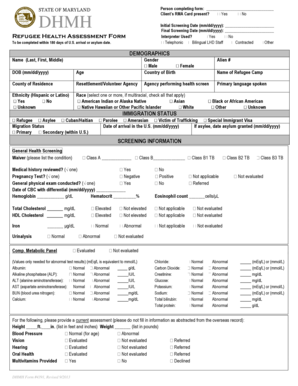 Maryland Refugee Health Assessment Form