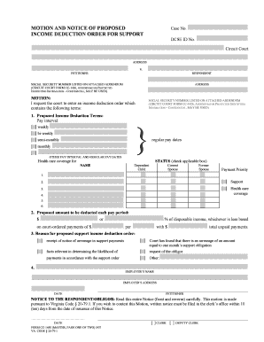 Motion and Notice of Proposed Income Deduction Order for Support