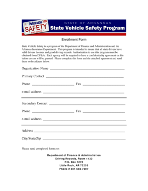 Arkansas State Vehicle Safety Enrollment Form