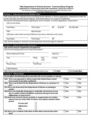 Ohio Veterans Bonus Program Application