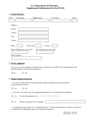 Supplemental Information for the SF-424
