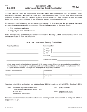 Wisconsin Late Lottery and Gaming Credit Application