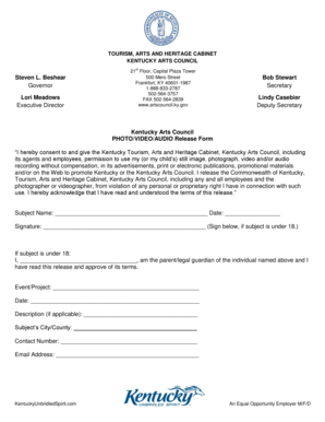 Kentucky Arts Council Photo/Video/Audio Release Form