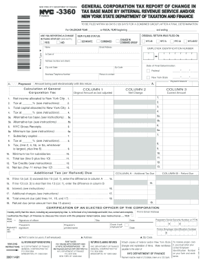 New York City General Corporation Tax Report of Change