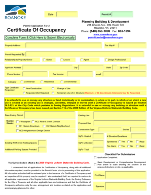Certificate of Occupancy Permit Application