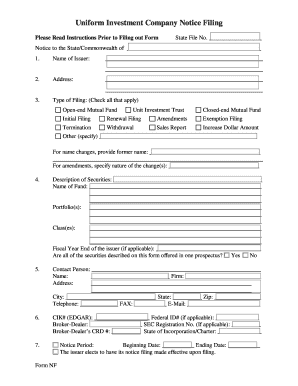 Uniform Investment Company Notice Filing