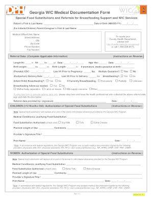 Georgia WIC Medical Documentation Form
