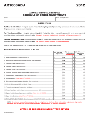 Arkansas Individual Income Tax Schedule of Other Adjustments