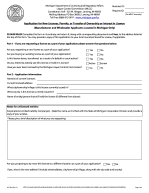 Michigan Liquor License Application