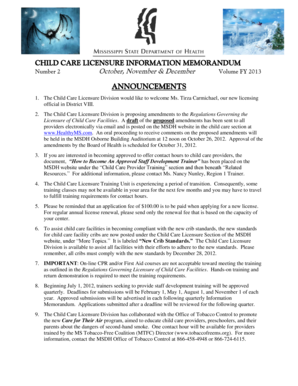 Child Care Licensure Information Memorandum