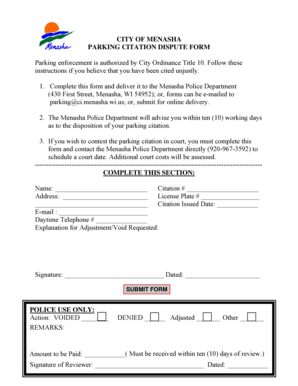 Menasha Parking Citation Dispute Form